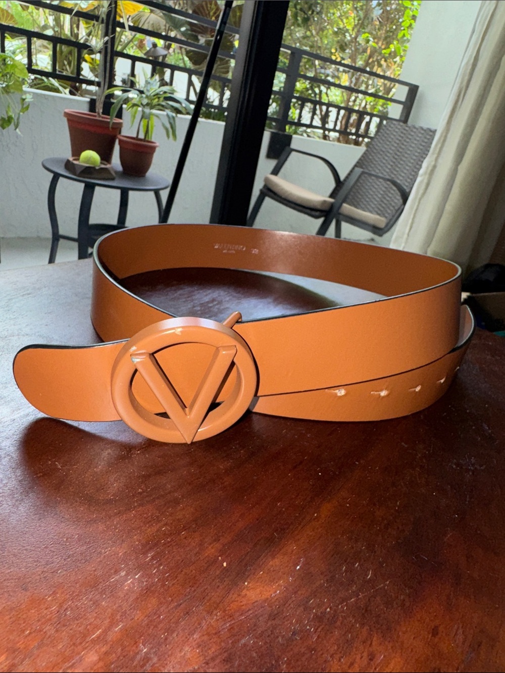 Mario Valentino Tan Leather Belt with Signature 'V' Buckle w/ dust bag